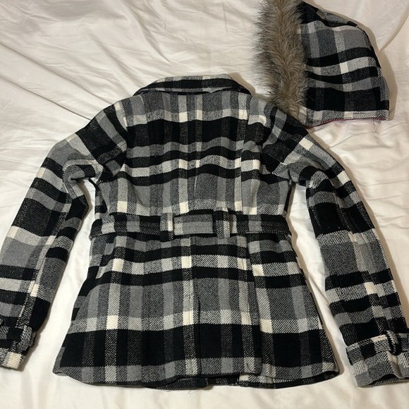 Pea Coat Black & White with Detachable Hood - Picture 12 of 12